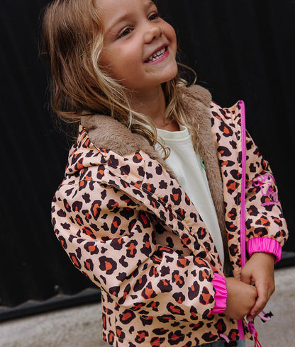 Winterjacke Kind leopard-Muster braun schwarz Kunstfellfutter Hello Hossy