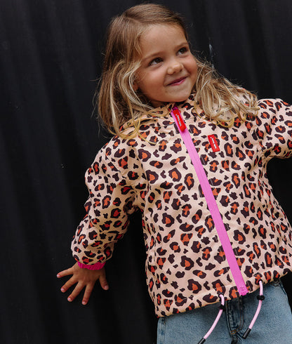 Winterjacke Kind leopard-Aufdruck braun schwarz rosa Reißverschluss Hello Hossy