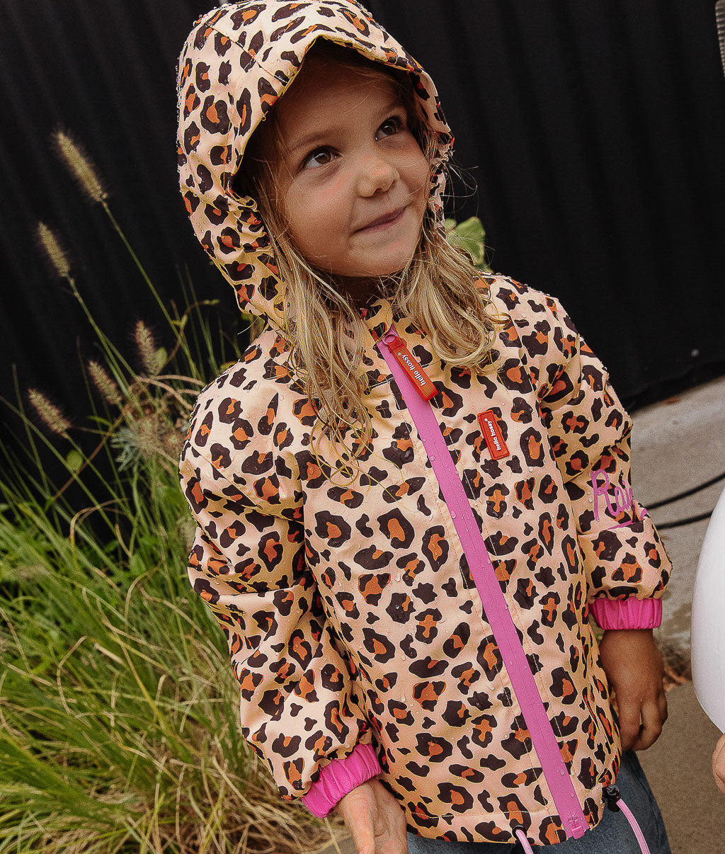 Winterjacke Kind leopard-Muster braun schwarz rosa Reißverschluss Hello Hossy