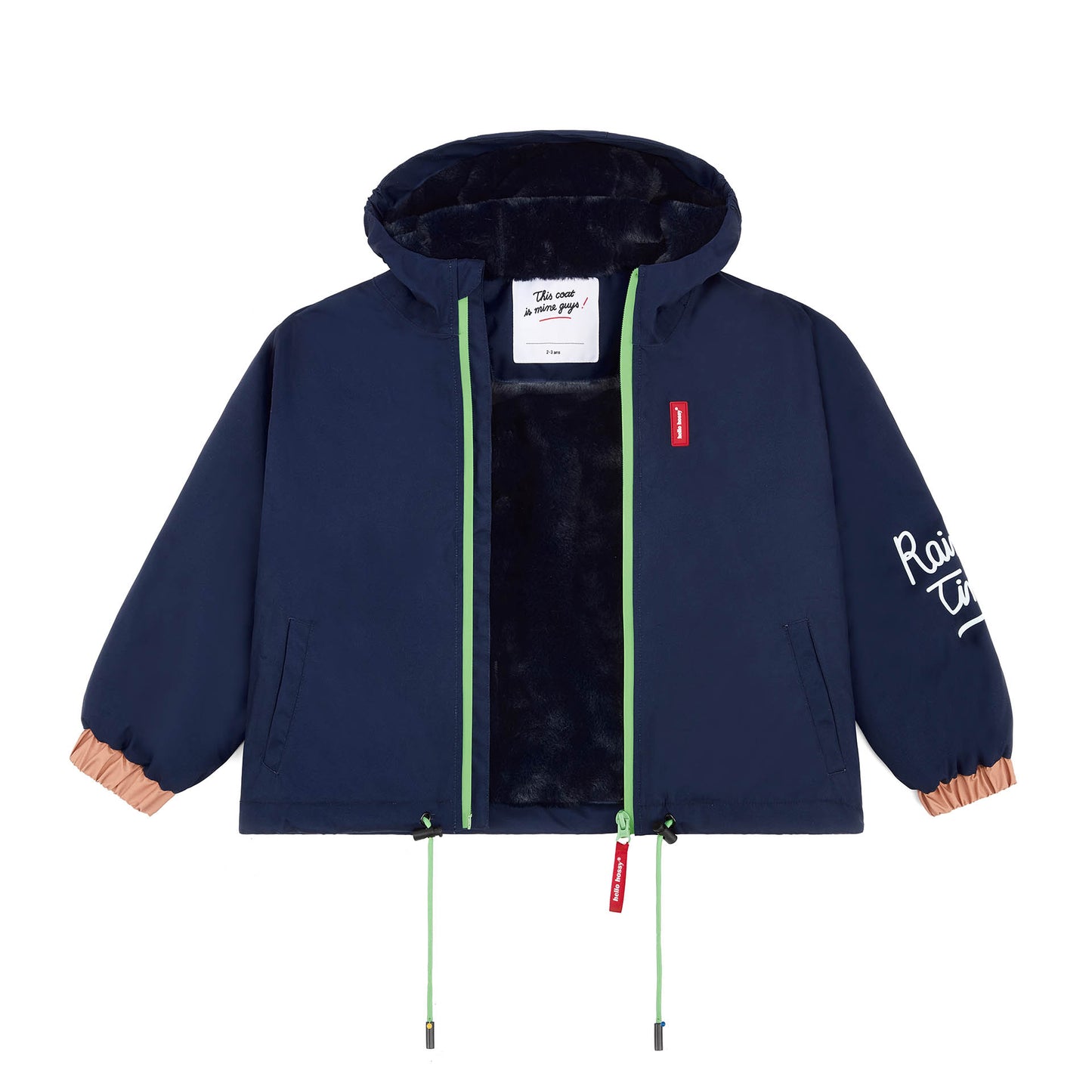 Kinderwinterjacke blau Kunstfellfutter Kapuze elastische Ärmel Hello Hossy