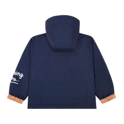 Kinderwinterjacke marineblau Kapuze elastische Ärmel Orange-Details Hello Hossy