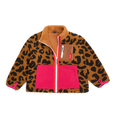 Kinder-Fleecejacke mit Leopard-Aufdruck flach gelegt Hello Hossy